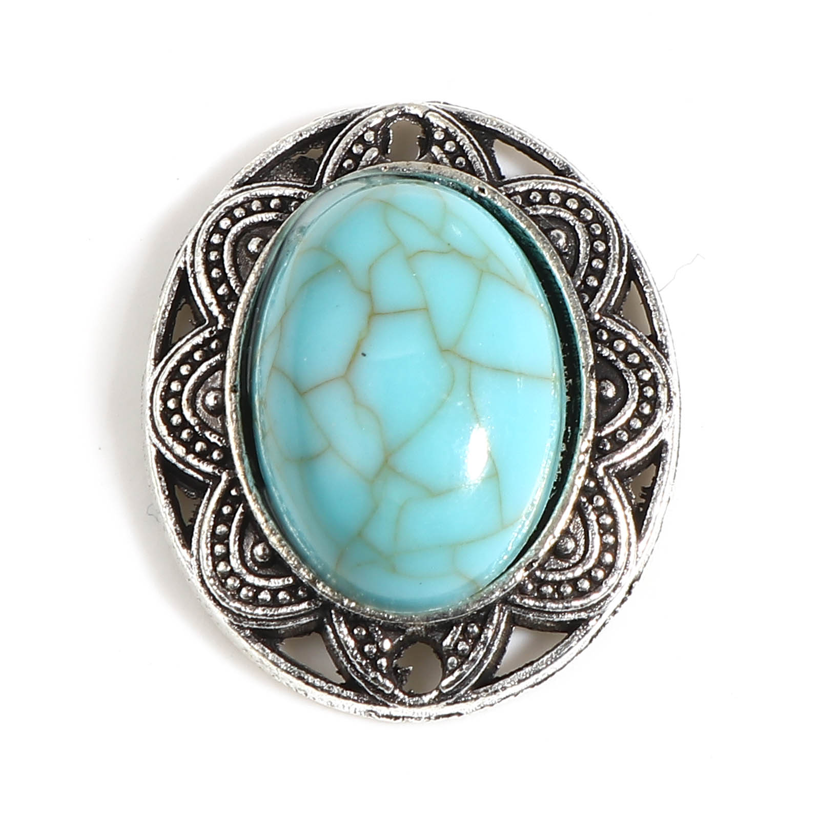 Charm / Connector -  Boho  Oval pattern silver blue