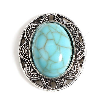 Charm / Connector -  Boho  Oval pattern silver blue