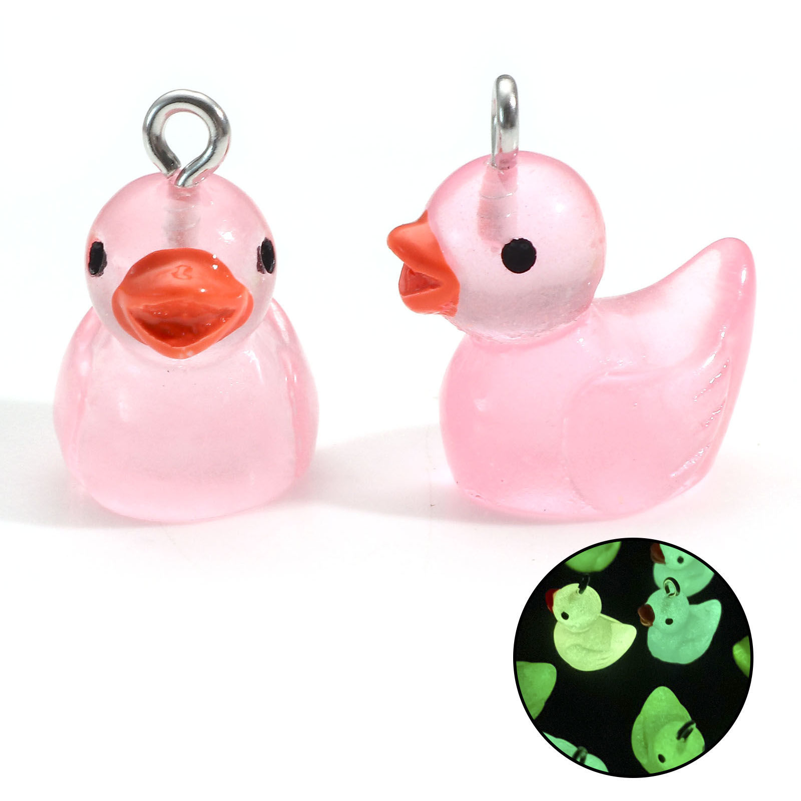 Berlock - Resin 3D,  Duck 20mm,  Glow In The Dark Luminous, Pink