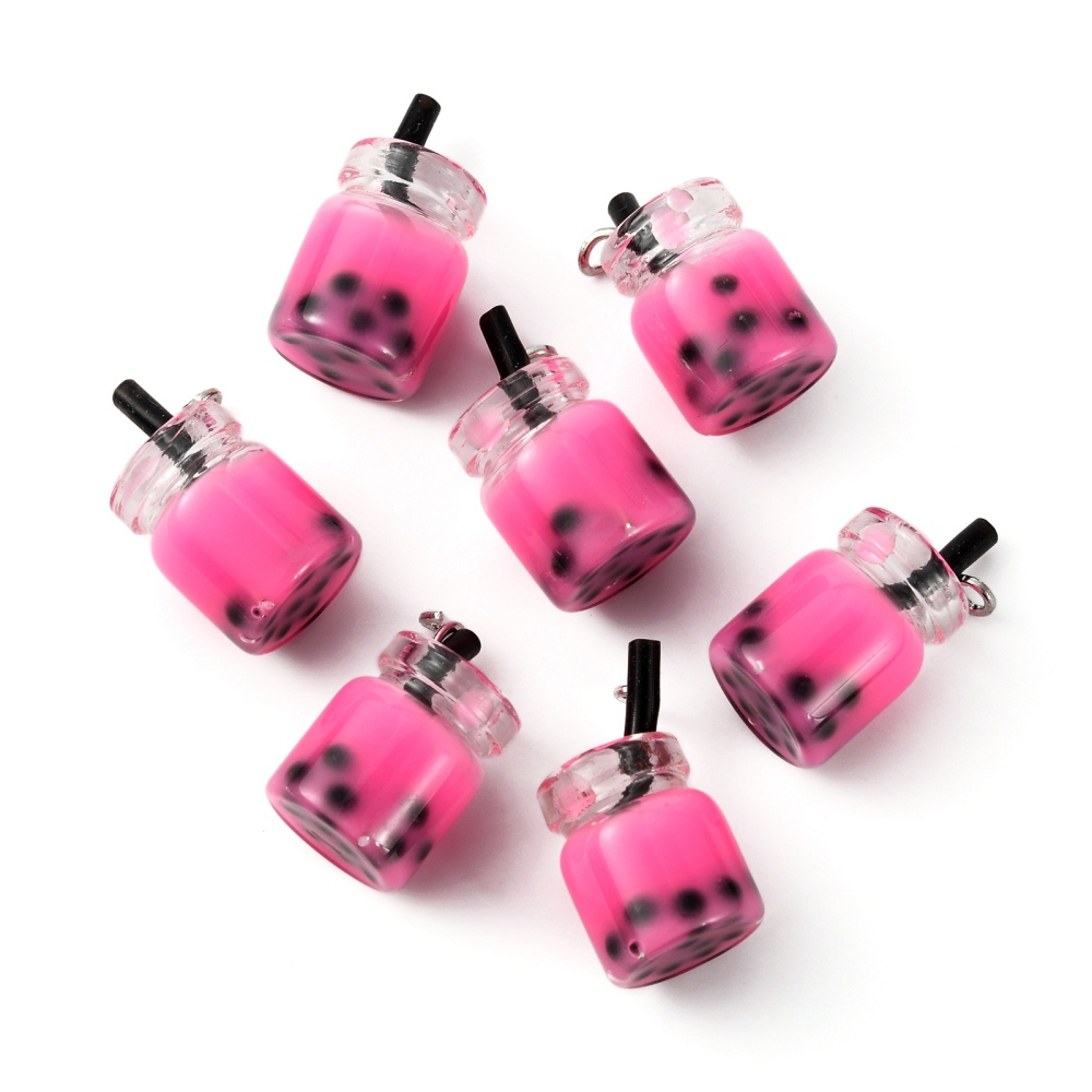 Pendant / Charm,  3D Drink / Coctail Boba Tea Hot pink