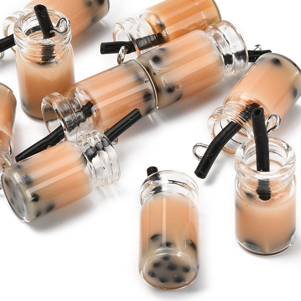 Pendant / Charm,  3D Drink / Coctail Boba Tea Brown