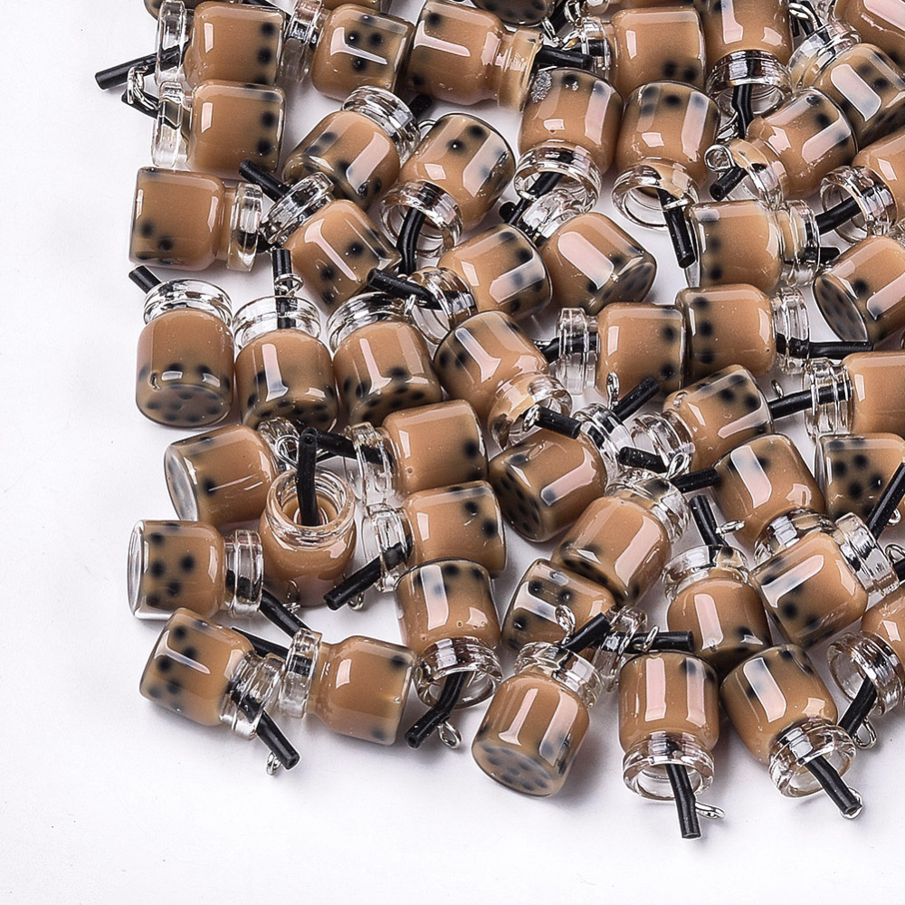 Pendant / Charm,  3D Drink / Coctail Boba Tea  Brown 25mm - 2