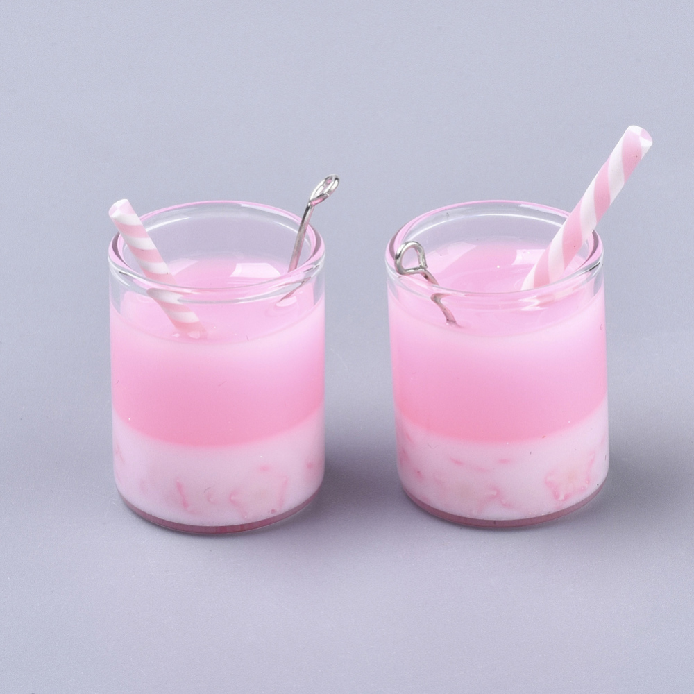 Berlock - Resin & Glas, 3D   Drink /  Milkshake  Rosa vit 35mm