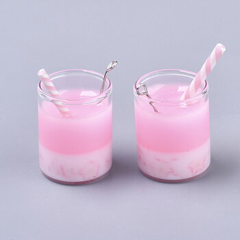 Berlock - Resin & Glas, 3D   Drink /  Milkshake  Rosa vit 35mm