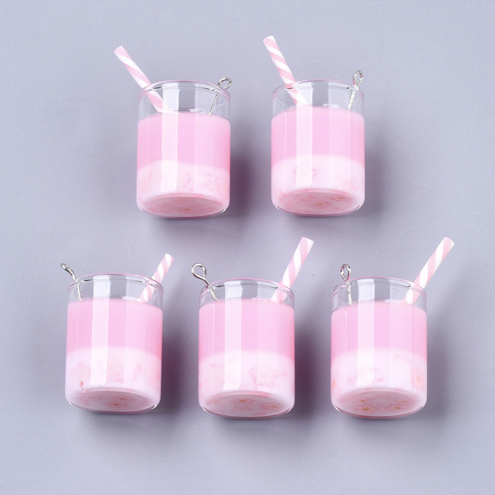 Berlock - Resin & Glas, 3D   Drink /  Milkshake  Rosa vit 35mm - 2