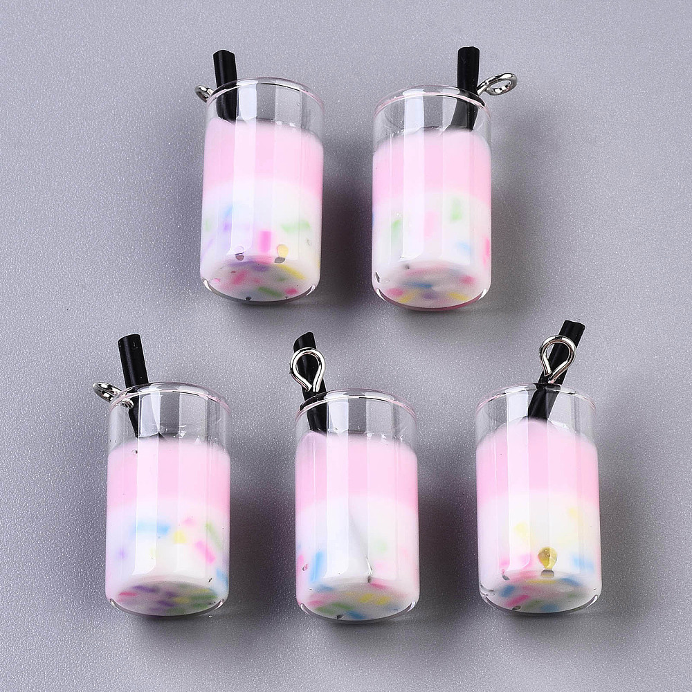 Berlock - Drink 3D, Resin Glass Milkshake   White Pink  - 2