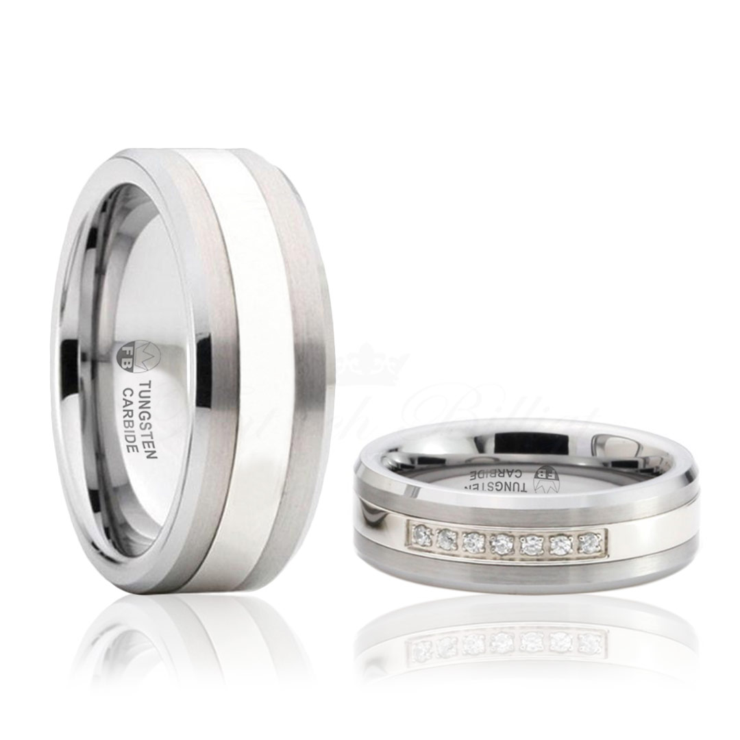 Ring FB2000 Whitestone Tungstensring Titaninlägg 7st. AAA Zircon diamanter 6mm & 8mm