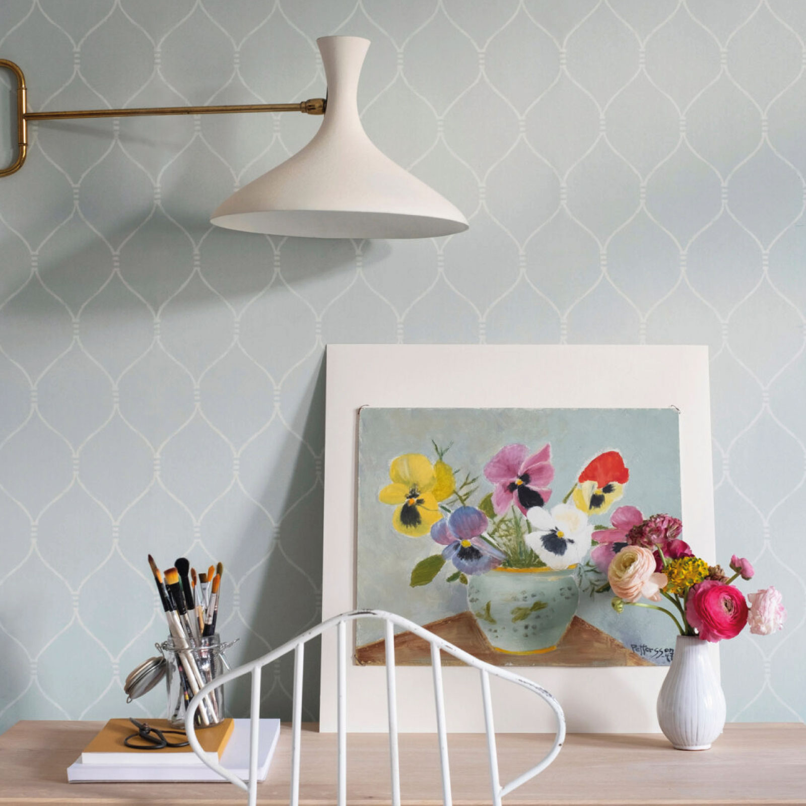 TAPET ESPALIER EGGSHELL, blue/white