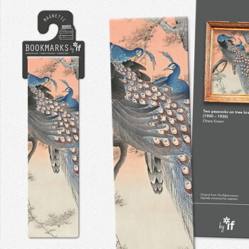 Classics : Bookmark Collection - Two Peacocks on Tree Branch - Dubbelt magnetbokmärke med konstmotiv