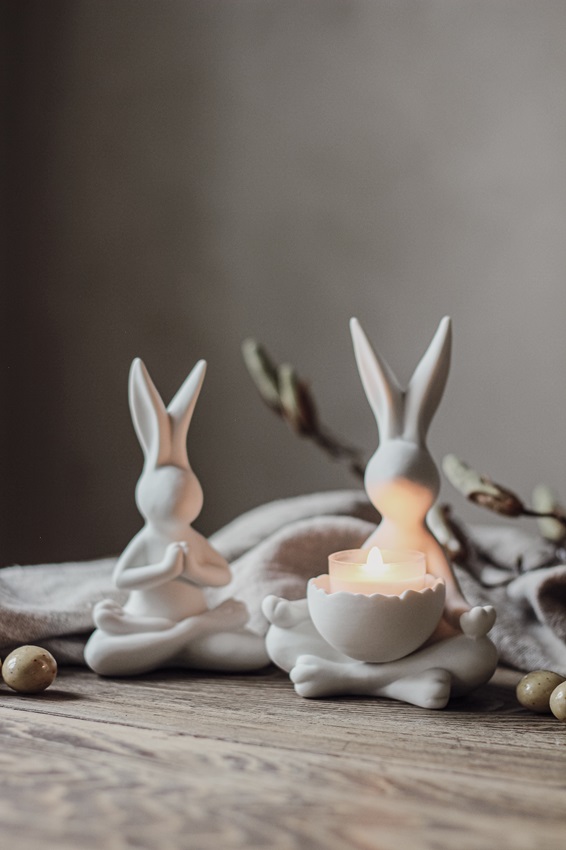 Kanin - Hare - Yoga Bunny - Påskdekoration - Vit - Keramik - 13 cm - 3