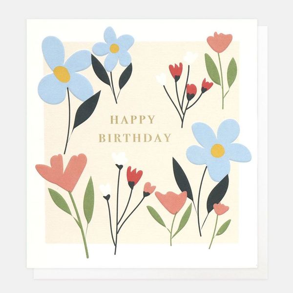 Happy Birthday Blue Pink Flowers&nbsp;, Greeting card