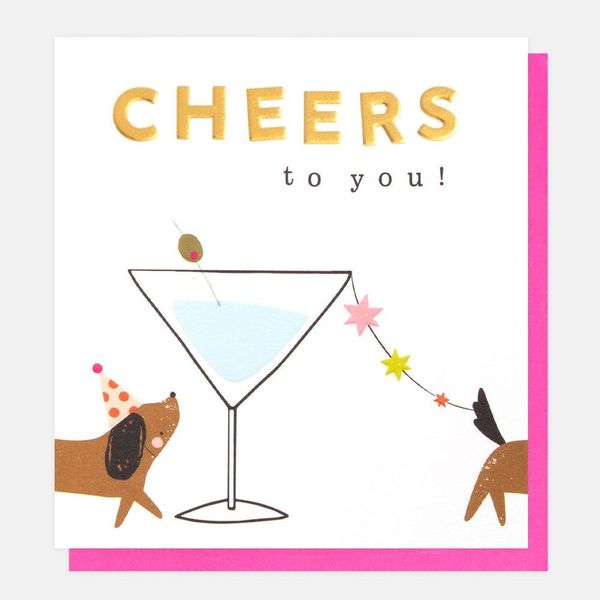 Cheers To You Sausage Dog With Martini, Greeting card