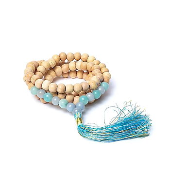 Tulsi mala med angelite/amazonite AA-kvalitet i påse