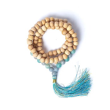 Tulsi mala med angelite/amazonite AA-kvalitet i påse