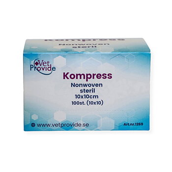 VetProvide sterile Vliesstoff-Kompressen 10x10 cm Großpackung mit 100 Stück.