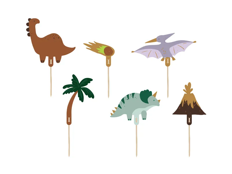 Cake picks - Dinosaurier, vulkan och palm