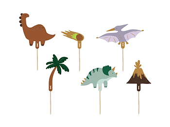 Cake picks - Dinosaurier, vulkan och palm
