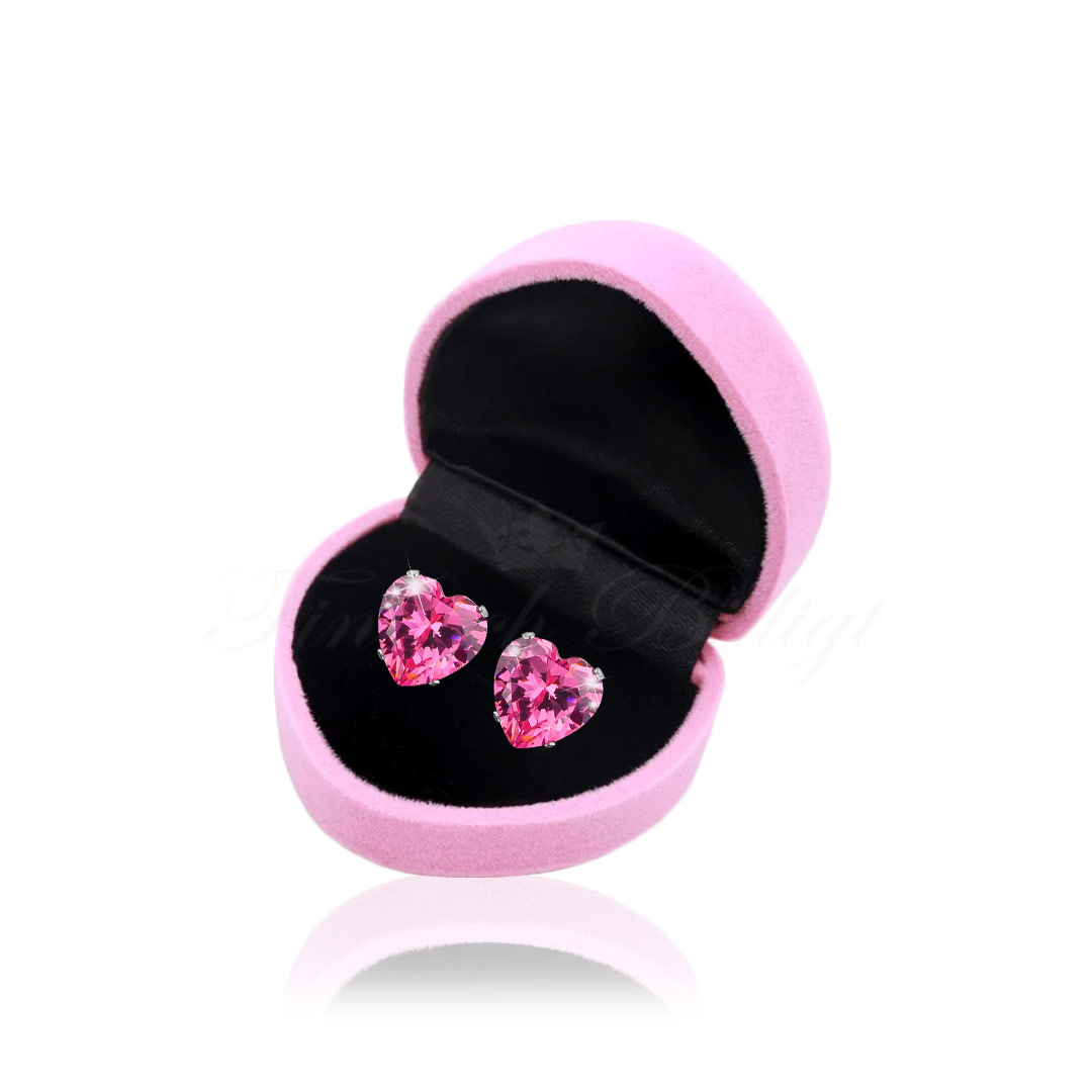 Jewelry box - Pink Heart Velvet 45mm*50mm 1st ring - Pink Heart - 2