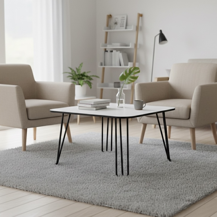 Soffbord 72x72 cm, kompaktlaminat, svarta ben