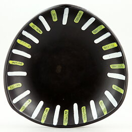 Hjördis Oldfors (Trio 1954) Black Triangular Bowl with White/Yellow Decor 24 cm