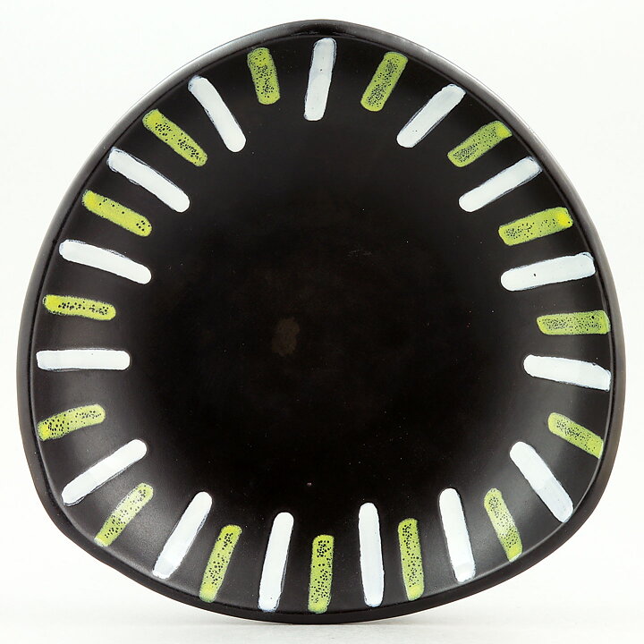 Hjördis Oldfors (Trio 1954) Black Triangular Bowl with White/Yellow Decor 24 cm