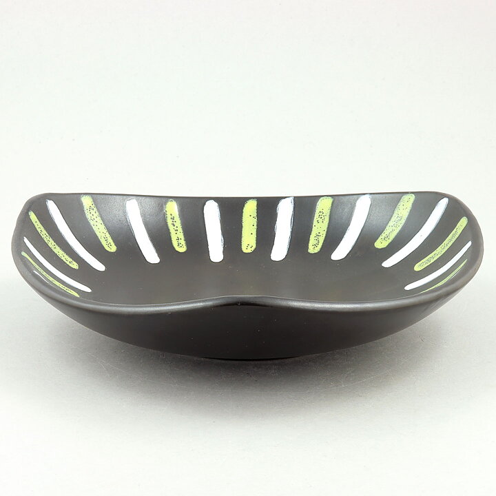 Hjördis Oldfors (Trio 1954) Black Triangular Bowl with White/Yellow Decor 24 cm
