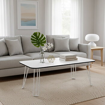 Soffbord 110x55 cm, kompaktlaminat, vita ben