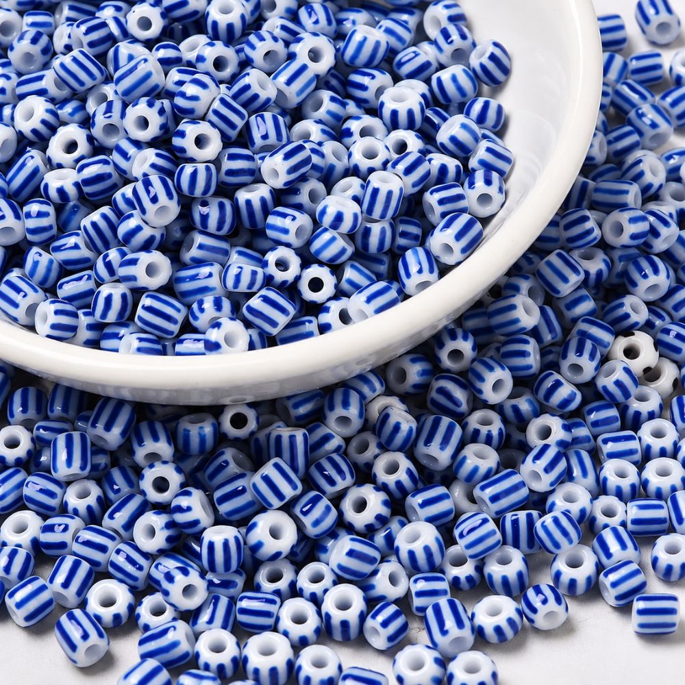 Seed beads 6/0 4 mm blå vit randig 10 g - 3