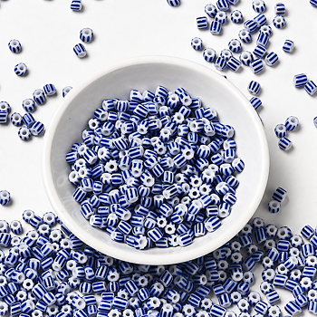 Seed beads 6/0 4 mm blå vit randig 10 g