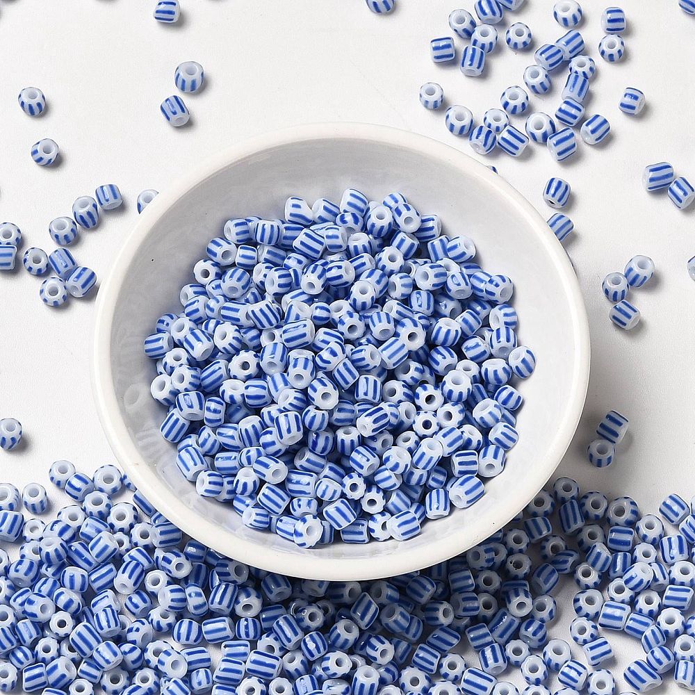 Seedbeads 6/0 blåvitrandig