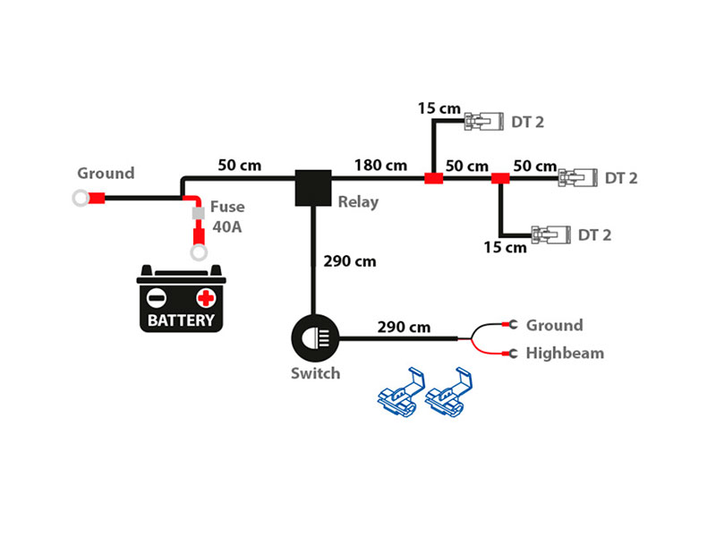 Extraljuskablage för 3st lampor 60A Relä 480W DT-kontakt - 2