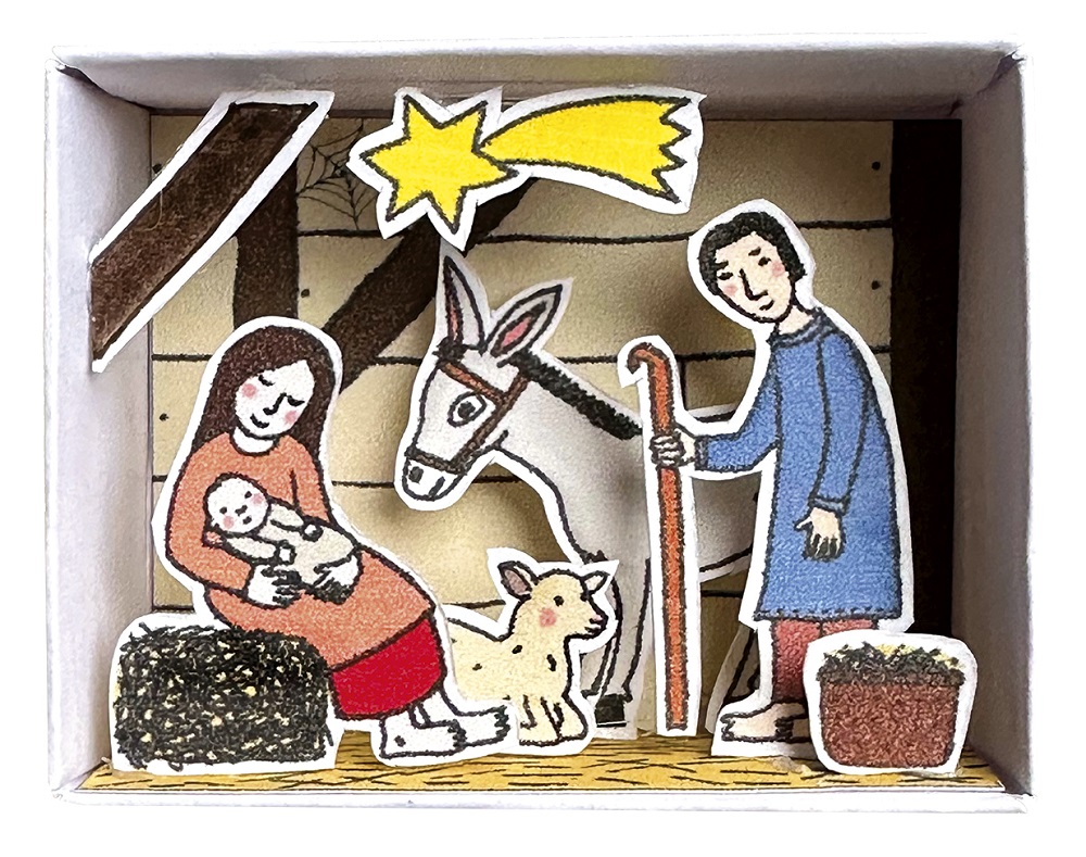 Tidsfordriv-æske med figurer, Krybbe i stald - 2