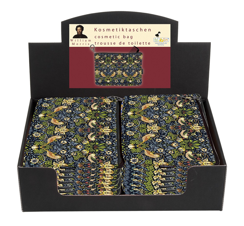 Toilettasker, Lille, William Morris, Strawberry Thief, Borddisplay med 12 stk.