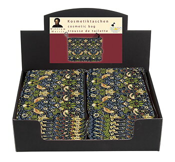 Toilettasker, Lille, William Morris, Strawberry Thief, Borddisplay med 12 stk.
