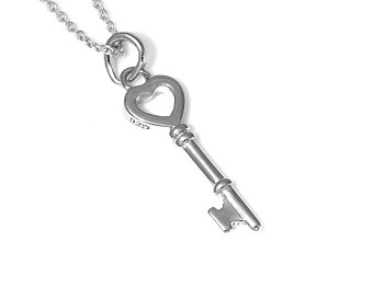 Hjärta Nyckel Halsband i Äkta 925 Silver, Kärleksgåva Hänge, Hjärtan Accessoar, Kärlek Smycke