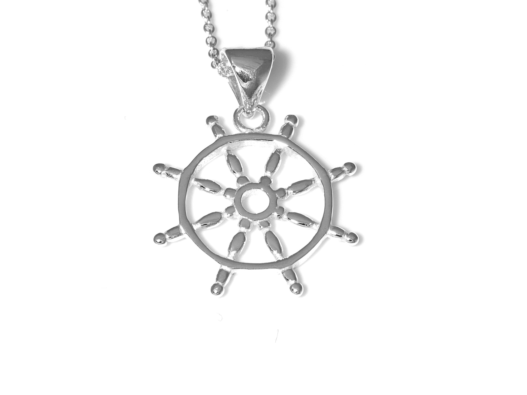 Roder Halsband i Äkta 925 Silver, Skepp Hänge, Sjöman eller Kapten Accessoar, Fartygsratt Smycke - 2