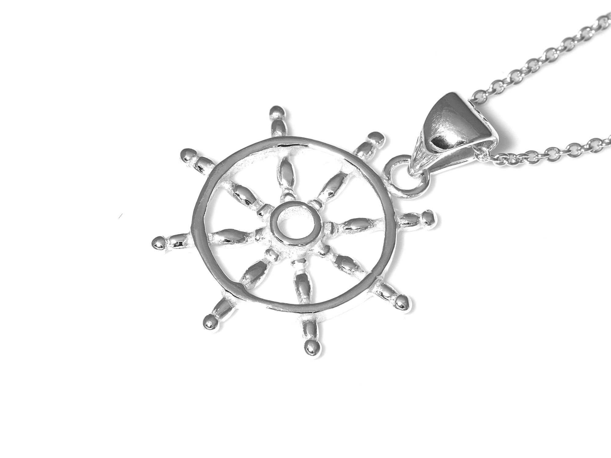 Roder Halsband i Äkta 925 Silver, Skepp Hänge, Sjöman eller Kapten Accessoar, Fartygsratt Smycke - 3