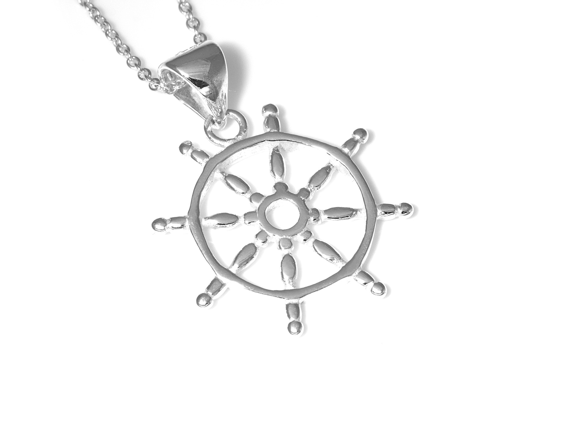 Roder Halsband i Äkta 925 Silver, Skepp Hänge, Sjöman eller Kapten Accessoar, Fartygsratt Smycke