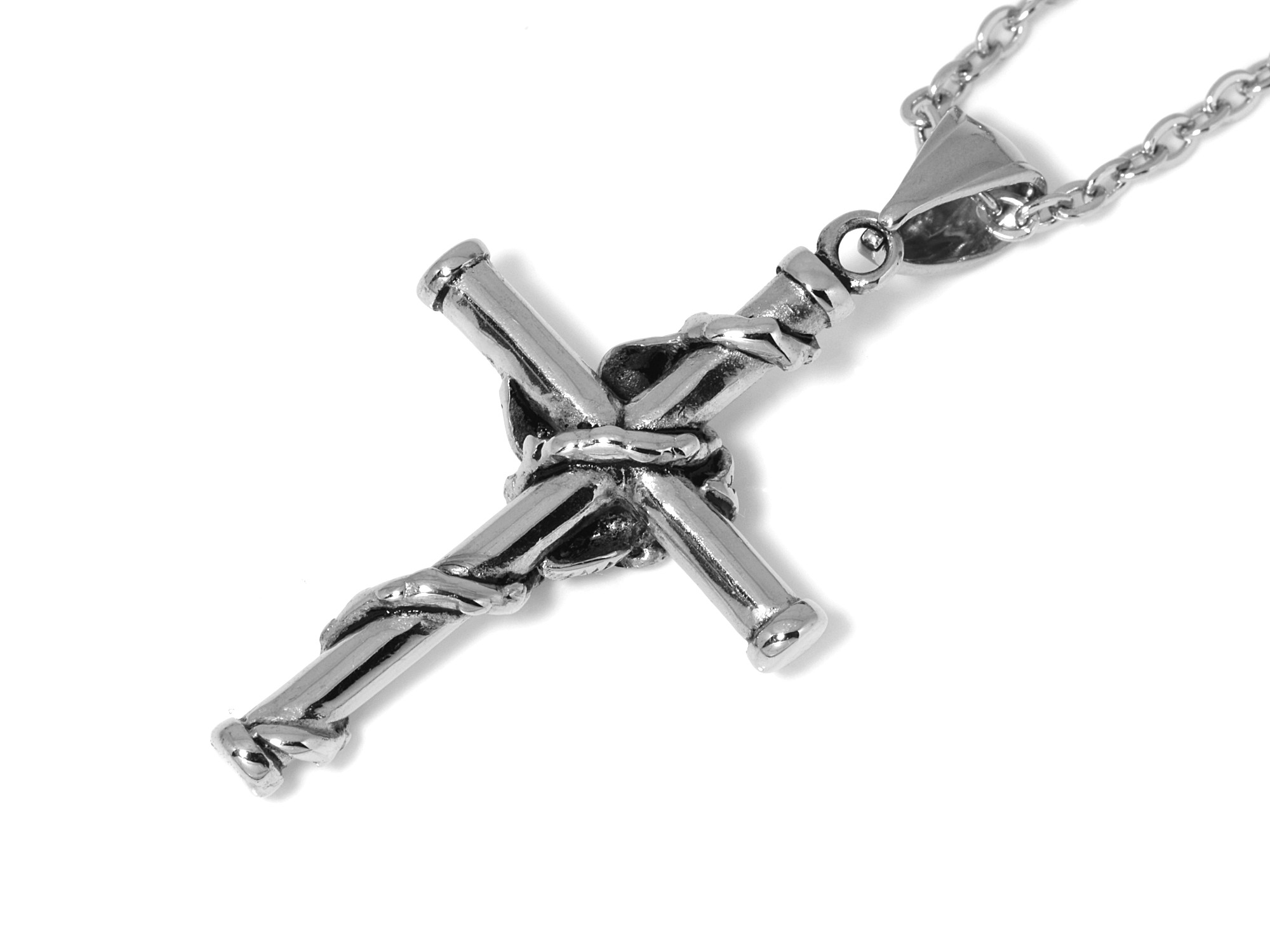 Ros Kors Halsband i Rostfritt Stål, Kristendom Hänge, Dop och Konfirmation Smycke - 3