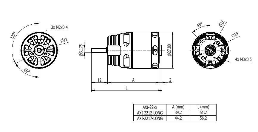 AXI 2217/16 V2 Long Brushless 1050kv - 3