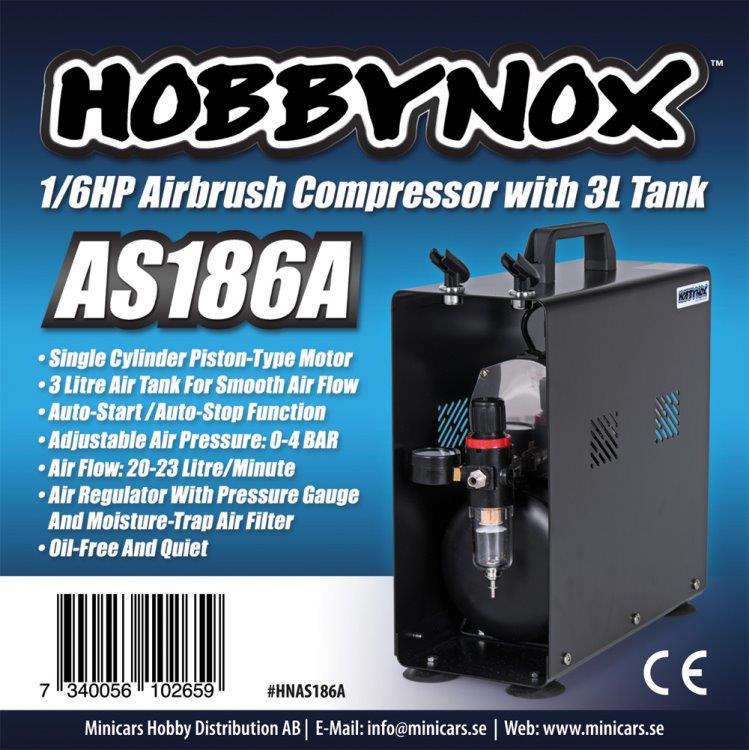 Airbrush Kompressor 1/6HP med 3L Tank (0-4BAR) - 3