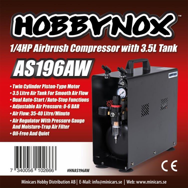 Airbrush Kompressor 1/4HP med 3.5L Tank (0-6BAR) - 3