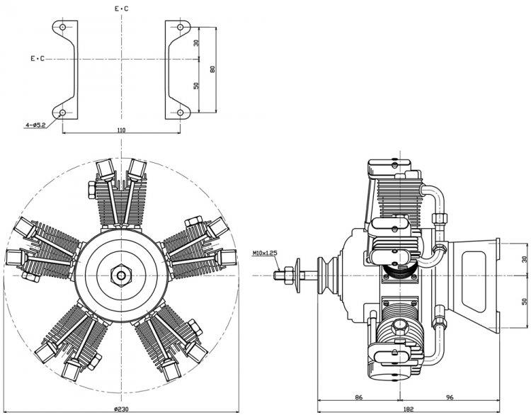 Saito FG-73R5 73cc 4-takts 5-cyl Stjärnmotor Bensin - 2