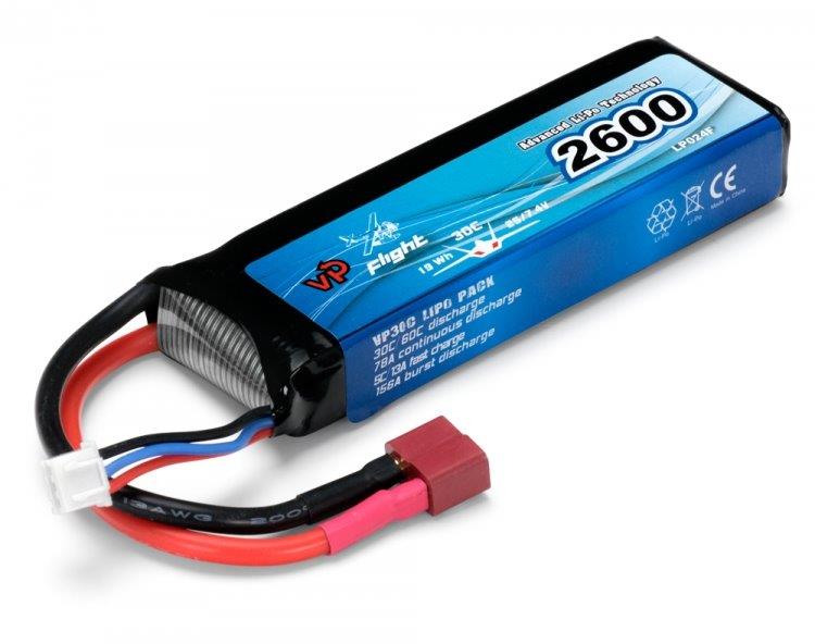 Vapex Li-Po Batteri 2S 7.4V 2600mAh 30C T-Kontakt