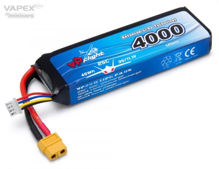 VAPEX Li-Po Batteri 3S 11.1V 4000mAh 25C XT60-Kontakt