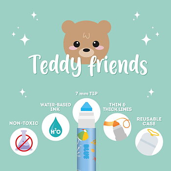 Teddy Friends markers, sæt med 12 stk