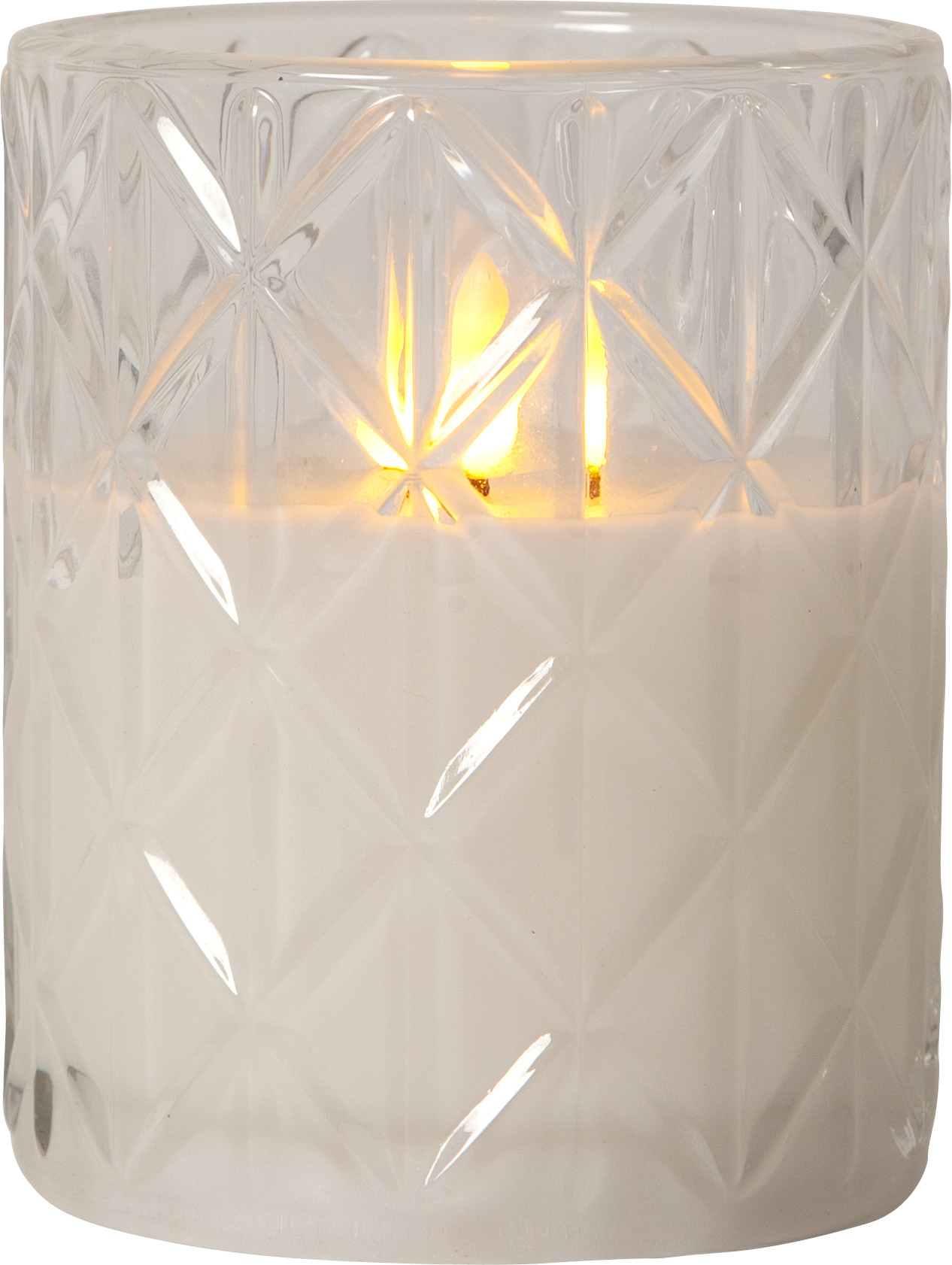 Blockljus i glas med rutmönster 12,5 cm. Batteriljus med timer och LED - 7