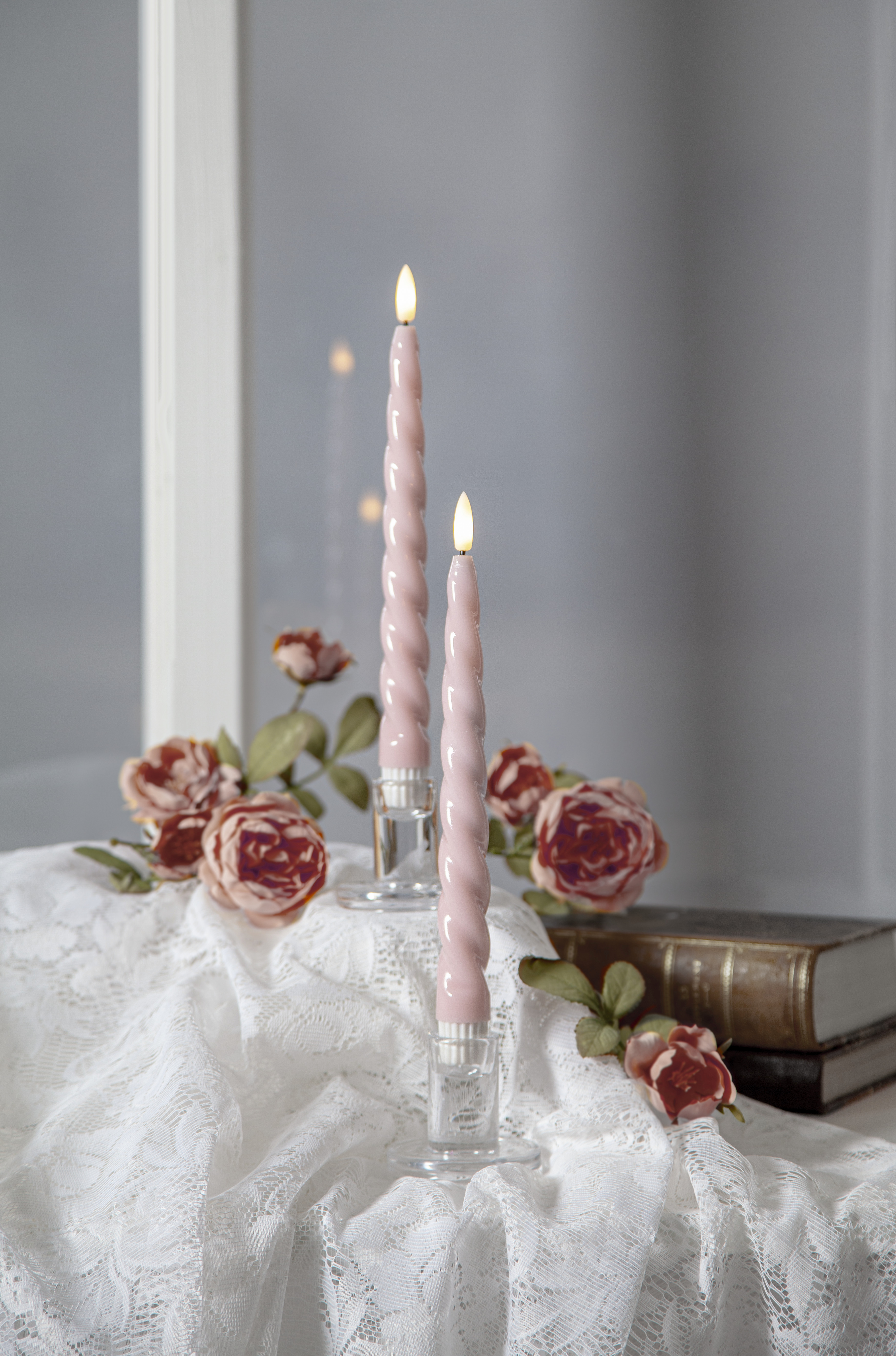 2 st antikljus shine rosa blankt vax. LED-ljus  25 cm. Batteriljus timer
