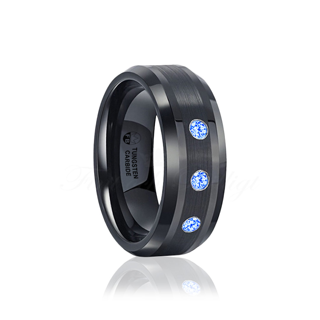 Ring - Tungsten Svart Blå CZ Diamant - FB1000 Black Midnight Blue