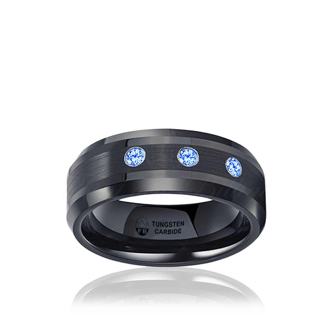 Ring - Tungsten Svart Blå CZ Diamant - FB1000 Black Midnight Blue